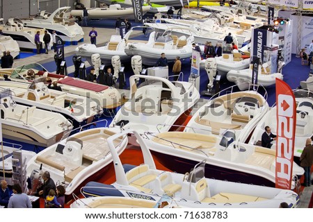 ROME, ITALY - FEBRUARY 19: Big Blue Rome Sea Expo - Boat Show - In this picture a view of a great variety of dinghies exposed in different stands - February 19, 2011 in Rome.