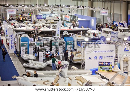 ROME, ITALY - FEBRUARY 19: Big Blue Rome Sea Expo-Boat Show-In this picture an overview on some important  stands from the Hall Of Dinghies - February 19, 2011 in Rome.