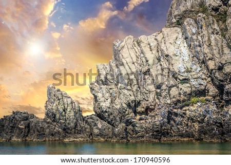 Dramatic rocks and sea at Sparviero Island, Tuscany, Italy.