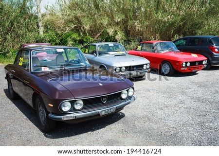 ANGUILLARA SABAZIA, LAZIO, ITALY - APRIL 6, 2014: Lancia  Fulvia vintage rally cars joined with the occasion of the 11-th meeting of spring memorial Luciano Polverari.