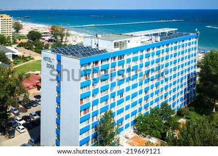 MAMAIA, ROMANIA - AUGUST 27, 2014: Hotel Doina is a three star hotel at the Black Sea. Mamaia is considered to be Romania\'s most popular resort.