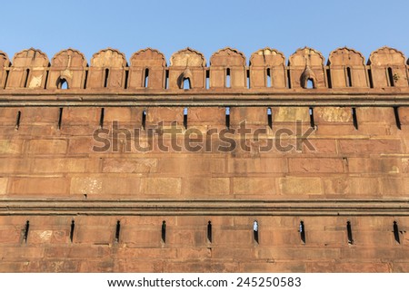 outer wall of Red Fort (Lal Qila). Delhi-World Heritage, Delhi, India
