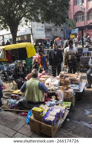 DELHI INDIA-DEC 10 : bread stall on street in chandni chowk. this area is in old delhi, that is famous place of Delhi on december, 10, 2014, india