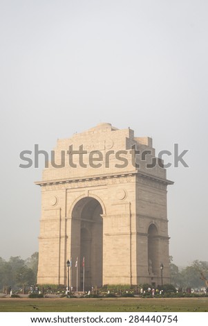 DELHI INDIA - mar 13 :  monument india gate in rajpath, india gate is war memorial of first world war on march, 13, 2015, india