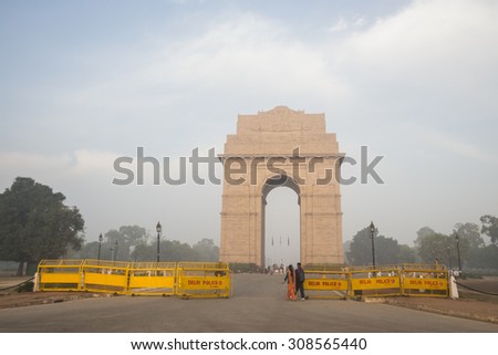 DELHI INDIA - mar 13 :  barrier fence of india gate at rajpath, india gate is war memorial of first world war on march, 13, 2015, india