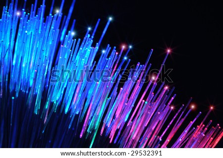 Closeup of colorful optical fibers