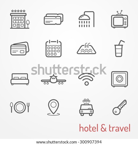 Collection of travel and hotel thin line icons