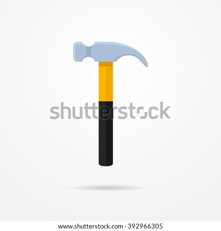 Carpenter hammer in flat style. Typical simplistic hammer tool. Carpenter hammer isolated icon with shadow. Hammer vector stock image.