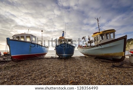 Fishing Boats on the beach at Beer on the Jurassic Coast in Devon
