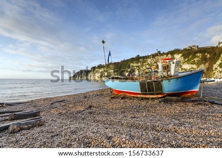 Fishing boat on the beach at Beer in Devon
