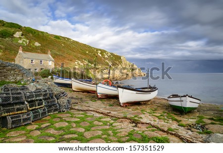 Penberth Cove in Cornwall, a quiet unspoilt traditional working fishing village on the Lands End Peninsular