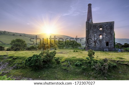 An historic ruined tin mine at the Minions on Bodmin Moor in Cornwall