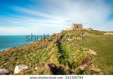 The Island at St Ives in Cornwall, a grassy knoll that rises above the town and is a small peninsula, the chapel at the top is St Nicholas\' Chapel