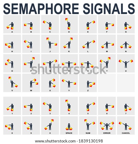 vector monochrome icon set with Semaphore Flag Signals for your project