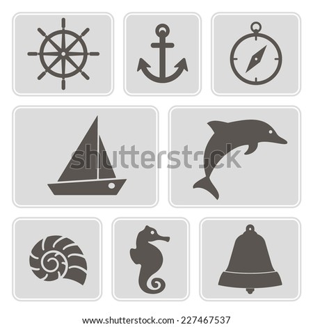 set of monochrome icons with marine recreation symbols for your design