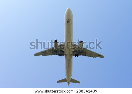SHANGHAI, CHINA, April 2,  2015:  China Eastern Airlines A321(b-1858) flying in the sky.