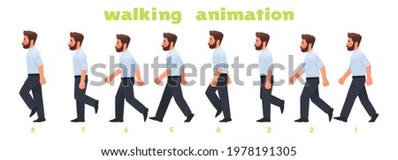 Man character walking animation. Businessman walks, a step by step cycle of pictures. Vector illustration in cartoon style