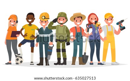 People of different professions. Military, journalist, miner, farmer and others. Vector illustration in a flat style