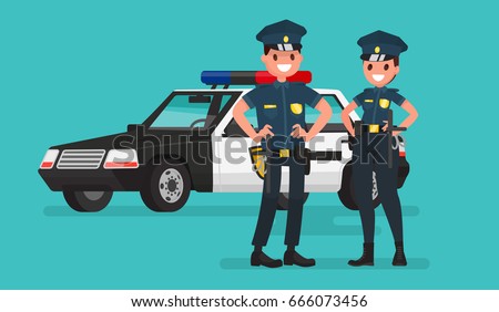 Police officers. Man and woman. Guardians of order. Vector illustration in a flat style