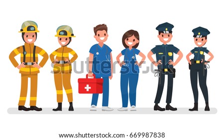 Police, fire and ambulance. Emergency services. Vector illustration in a flat style