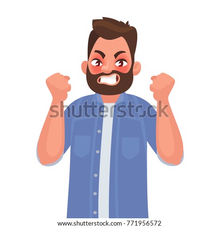 Anger. The evil man expresses his negative emotions. Vector illustration in cartoon style