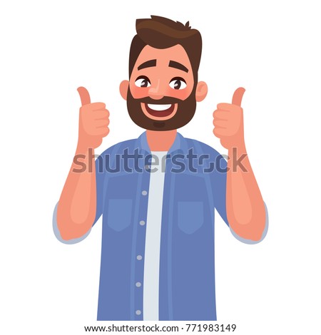 Happy man shows gesture cool. Vector illustration in cartoon style