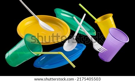 Similar – Image, Stock Photo disposable plastic cups, forks on a blue background