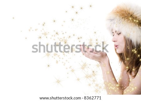 redhead woman in winter clothes with stars