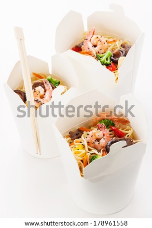 Take away Egg noodles with shiitake mushrooms, shrimp and pork