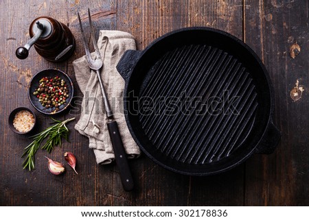 Similar – Image, Stock Photo Grill pan with rosemary and garlic in kitchen