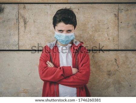 Similar – Image, Stock Photo angry kid wearing medical mask