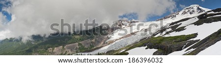Mt. Baker Panorama. A panoramic view of Mt. Baker and the Coleman Glacier from Heliotrope Ridge in the Cascade Mountain range of Western Washington, USA.