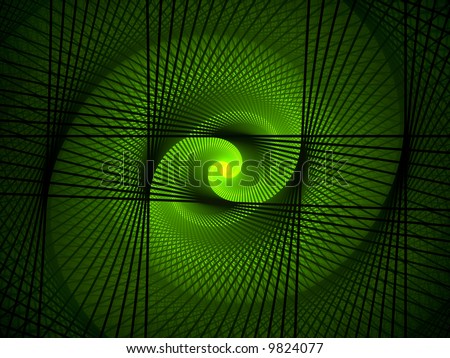 Fractal abstract design with green spirals and geometric lines