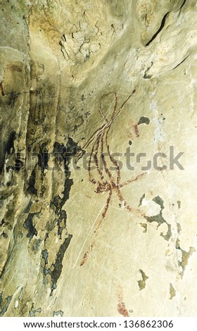 Ancient cave paintings in the cave of Thailand