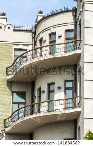 Facade of an old apartment building with stucco work in the Art New style. Kiev