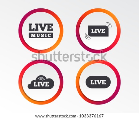 Live music icons. Karaoke or On air stream symbols. Cloud sign. Infographic design buttons. Circle templates. Vector