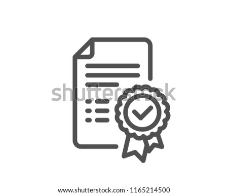 Certificate line icon. Verified document sign. Accepted or confirmed symbol. Quality design element. Classic style certificate. Editable stroke. Vector