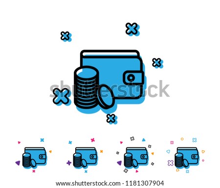 Wallet with Coins line icon. Cash money sign. Payment method symbol. Line icon with geometric elements. Bright colourful design. Vector