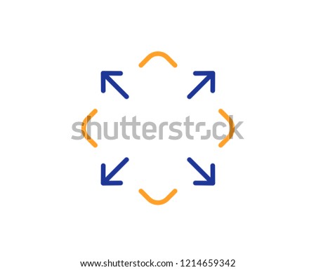 Maximize arrow line icon. Full screen symbol. Maximise Navigation sign. Colorful outline concept. Blue and orange thin line color icon. Maximize Vector