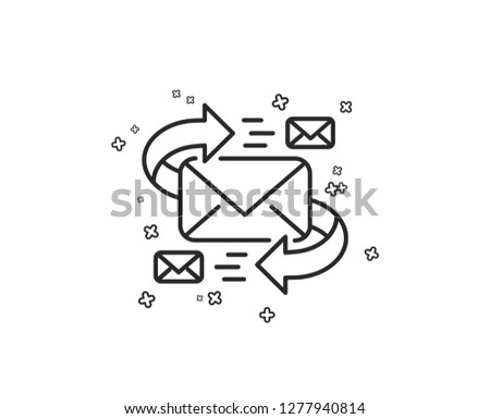 Mail line icon. Communication by letters symbol. E-mail chat sign. Geometric shapes. Random cross elements. Linear E-Mail icon design. Vector