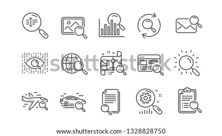 Search line icons. Indexation, Artificial intelligence and Car rental. Search images linear icon set.  Vector