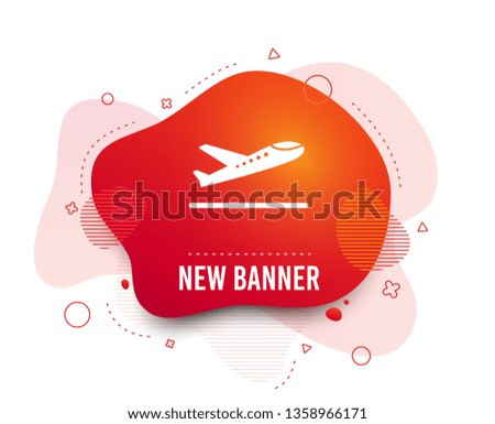 Fluid badge. Plane takeoff icon. Airplane transport symbol. Abstract shape. Gradient takeoff icon. Flyer liquid banner. Vector