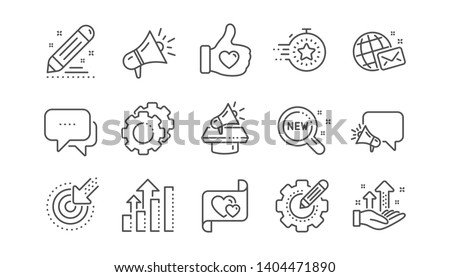 Brand social project line icons. Business strategy, Megaphone and Representative. Influence campaign, social media marketing, brand ambassador icons. Linear set. Vector