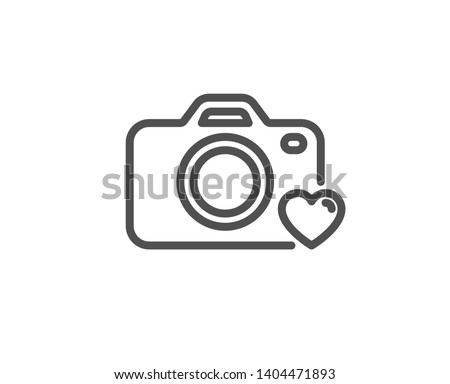 Photo camera line icon. Love photography sign. Heart symbol. Quality design element. Linear style photo camera icon. Editable stroke. Vector