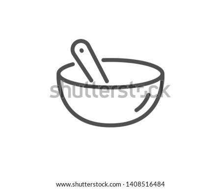 Cooking mix line icon. Bowl with spoon sign. Food preparation symbol. Quality design element. Linear style cooking mix icon. Editable stroke. Vector