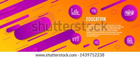 Header banner. Technical algorithm, Education idea and Diagram graph icons simple set. Customer satisfaction, Facts and Check article signs. Project doc, Quick tips. Education set. Vector