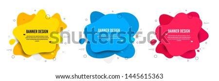 Abstract vector banners. Geometric liquid forms. Template bagdes. Modern design. Dynamic fluid banners shapes. Minimal curvy design. Various colors modern template. Text with quotes. Vector shapes