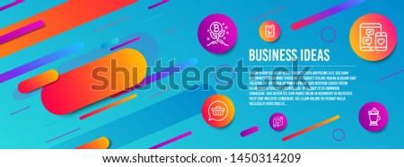 Header banner. Architectural plan, Bitcoin project and Shopping cart icons simple set. Social media, Window cleaning and Latte coffee signs. Technical project, Cryptocurrency startup. Business set