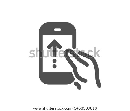 Scrolling arrow sign. Swipe up phone icon. Landing page scroll symbol. Classic flat style. Simple swipe up icon. Vector