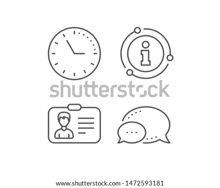 ID card line icon. Chat bubble, info sign elements. User Profile sign. Male Person silhouette symbol. Identification plastic card. Linear identification card outline icon. Information bubble. Vector